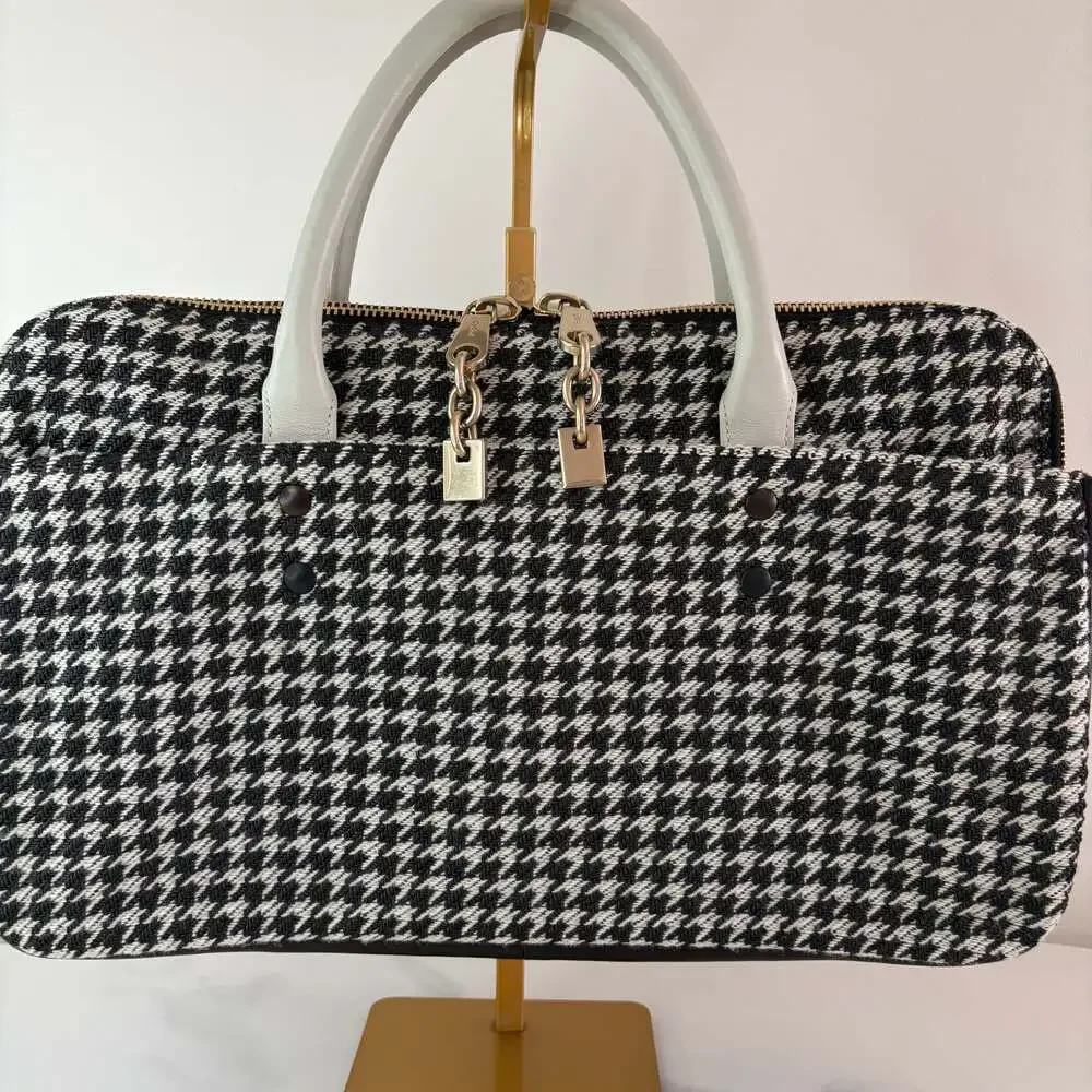 Chloe Black and White Houndstooth Wool Briefcase Bag